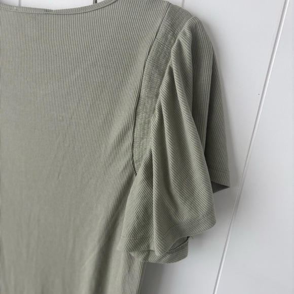 ECOTHREADS Sage Ribbed Flutter Sleeve Shirt Dress Boho Sage Medium - Picture 6 of 7